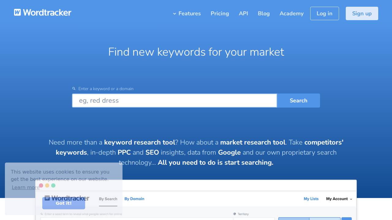 Keyword word tracker Screenshot