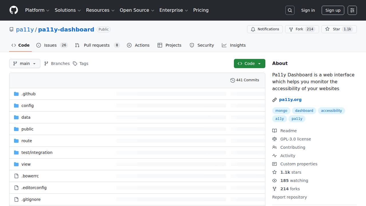 Pa11y Dashboard Screenshot